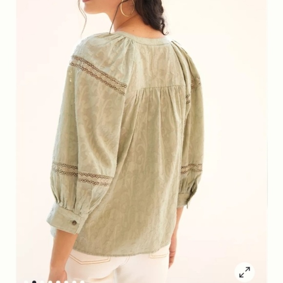 Anthropologie Harmony Green Lace Blouse Large - Picture 2 of 4